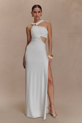 Lottie Slinky Maxi Dress With Split - White